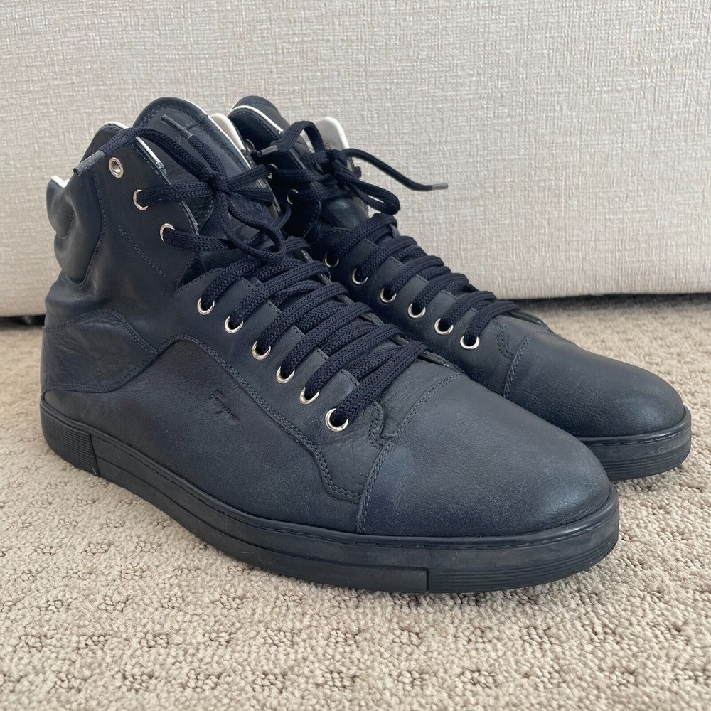 Salvatore Ferragamo Stephen 2 High Top Sneaker Men 11.5 Navy Leather 34388 $600